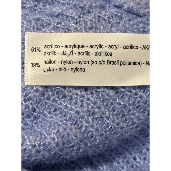 Zara NWOT Ruffled Sweater S Blue Long Sleeves Chunky Knit Crop Pullover Crochet - Picture 7 of 7